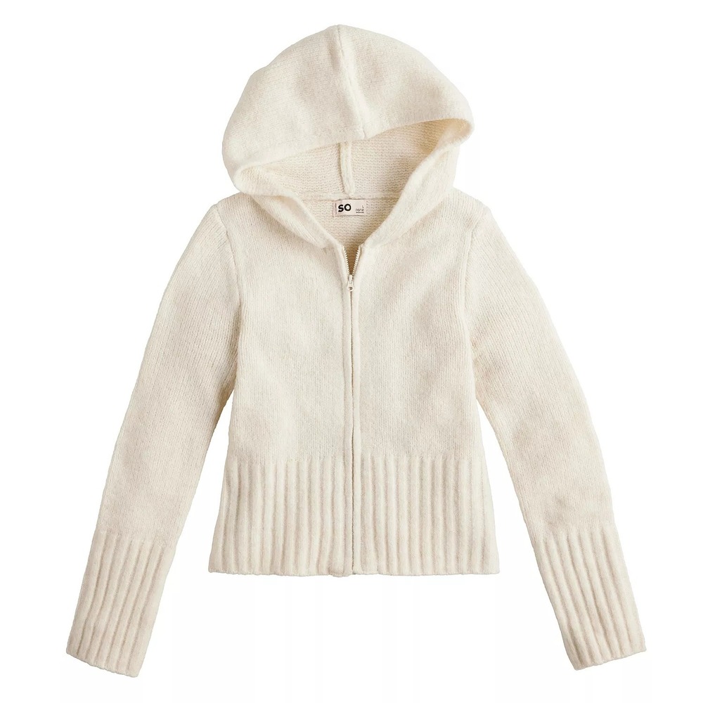 Girls Size M 8 Light Malt Heather Hooded Zip Front Sweater Knit New NWT
